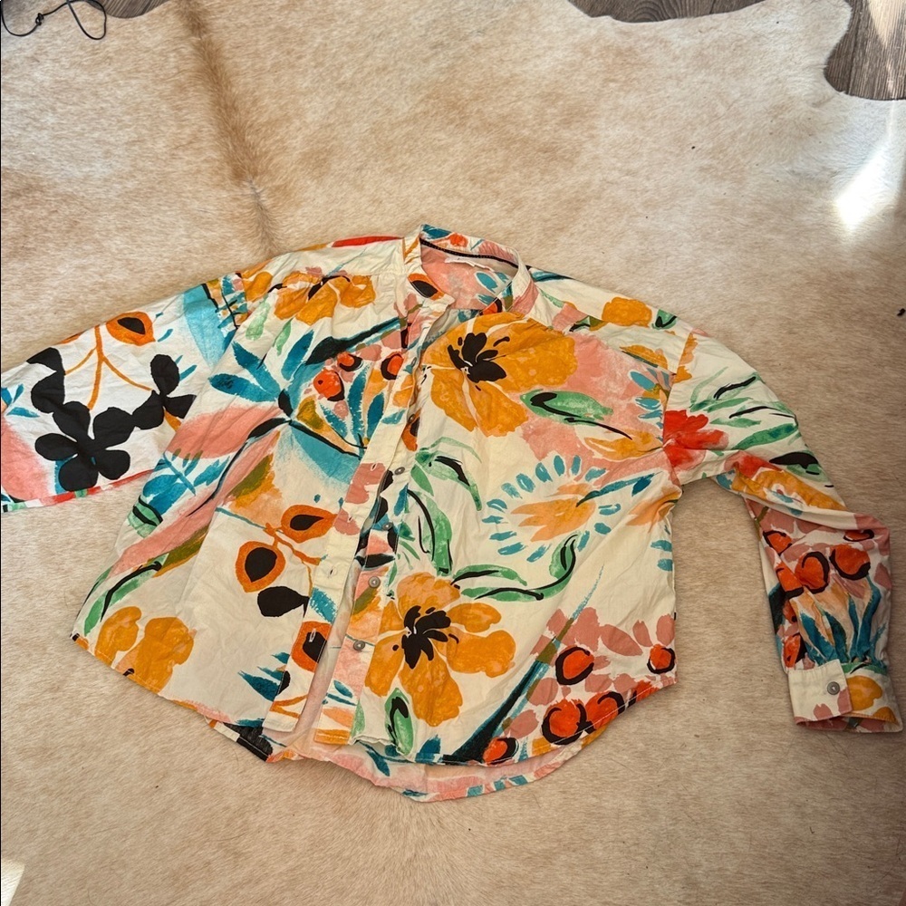 Anthropologie Peach and Teal top button down